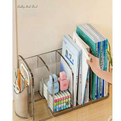亚克力书挡、透明书架、书挡、桌面收纳盒、办公文件架、学生书籍收纳架、相册展示架、创意收纳办公桌配件、办公用品、笔筒、办公配件