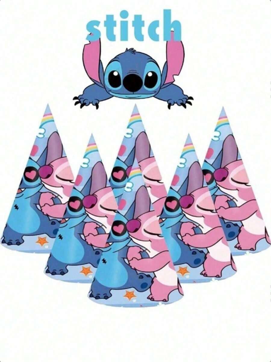 6/12pcs Stitch Cartoon Birthday Hats, Stitch Party Supplies, Suitable For Graduation, Wedding, Party Decorations And Stitch Themed Party (With Strings) - Multicolor - View 1
