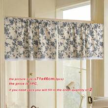 1 件蓝色玫瑰花朵短窗帘，复古印花，白色蕾丝边，适合乡村风格的窗户、厨房、咖啡厅、复古房间装饰、摄影、家居装饰