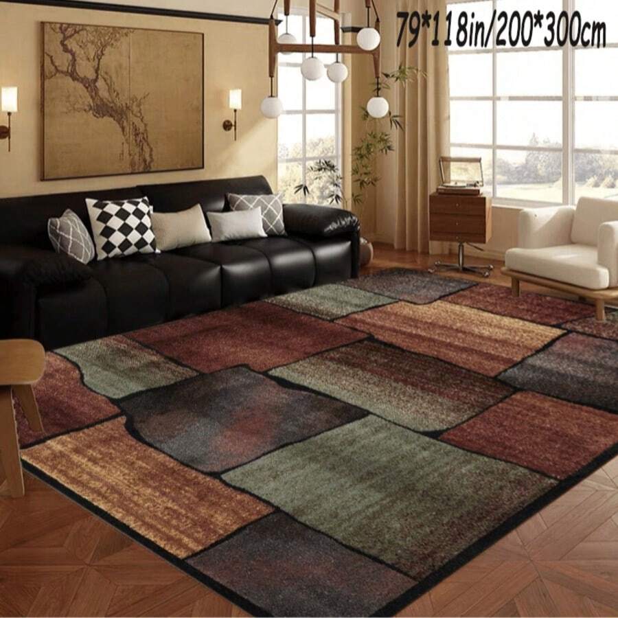 【抽象几何图案涤纶装饰地毯】抽象几何图案地毯，1 件装，防滑，可机洗，现代北欧风格，涤纶纤维，适用于客厅、花园、户外 - 可装饰沙发、茶几、卧室、餐厅、厨房、游戏室、玄关等。 - 彩色 - 查看 1