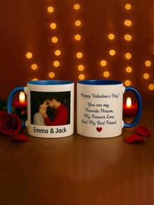 Customized Photo & Text Printed Double-Sided Coffee Mug, Add Your Logo, Photo And Text, Ceramic Cup Personalized Gift Suitable For Christmas, Thanksgiving, Birthday, Holidays - Multicolor - View 4