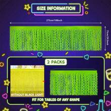 Glow Party Supplies, Neon Party Decorations Luminous Macaron Purple-Red Wavy Metallic Foil Tassel Table Skirt, Suitable For Glow Party, Birthday Decoration - Multicolor - View 16