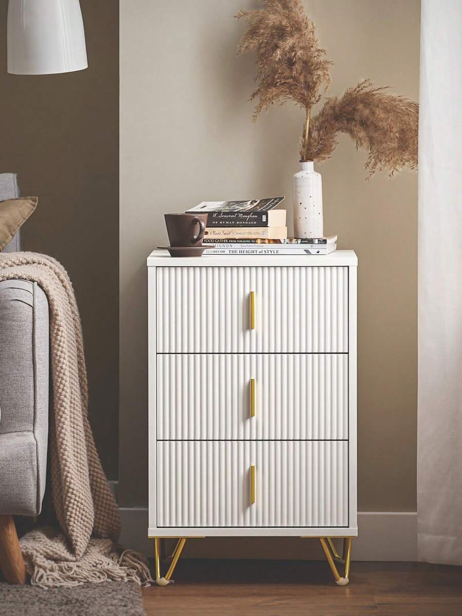 SoBuy Bedside Table, Nightstand With 3 Drawers And Storage Compartment, Modern Side Table For Bedroom And Living Room