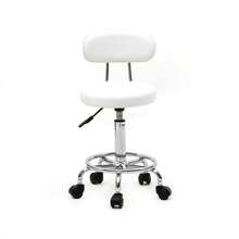 White Round Adjustable Salon Stool With Backrest & Textured Lines Sturdy Swivel Seat For Salon Spa Barber Shop Home Beauty Use - 預設 - 查看 12