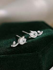 1 Pair S925 Sterling Silver Tulip Earrings - Unique Design, Elegant & Luxurious Women's Earrings - Earrings - View 5