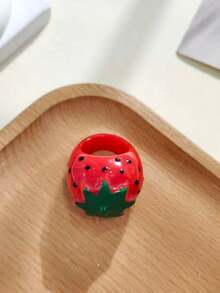 1 pieza Anillo de mujer de diseño personalizado de moda, anillo de fresa y manzana de resina, anillo de dedo único adecuado para uso diario - anillo de fresa - Ver 5