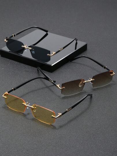 3 piezas Gafas de moda unisex rectangulares sin marco de metal, gafas elegantes y de alta gama adecuadas para la vida diaria, la fotografía callejera, eventos sociales, negocios, el transporte y los viajes