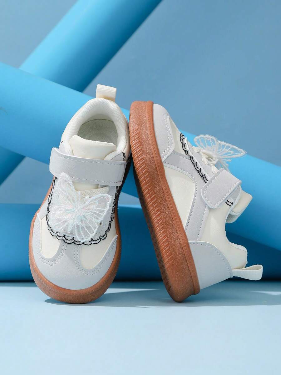 新款百搭四季运动鞋,女童/幼儿鞋,可爱蝴蝶结装饰休闲运动鞋,舒适校园风 - 米色 - 查看 1
