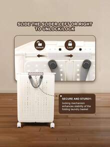 Laundry Basket Cart With Wheels, Foldable Laundry Basket, Large Capacity, Versatile Portable Dirty Laundry Basket, Removable Storage, Suitable For Bathroom, Bedroom Or Laundry Room, Laundry Basket - White - View 9
