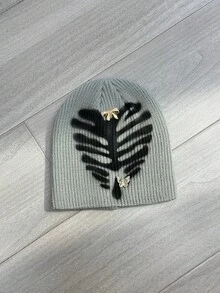 1pc Fashionable Casual Retro Graffiti Leaf Pattern Warm Knit Beanie Hat For Men, Winter - Graffiti Leaf Knit Hat - View 8