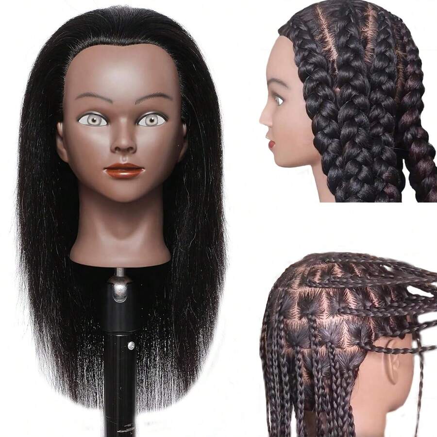 Đầu ma-nơ-canh làm từ 100% tóc thật, dùng để đào tạo thợ làm tóc, thực hành nhuộm, cắt, tết tóc tại salon làm đẹp, kèm kẹp giữ. - Xem 1