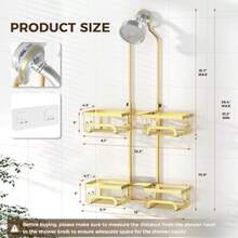 Shower Caddy Hanging For Handheld Showerheads Adjustable Split Shower Caddy Rustproof Shower Organizer With Hooks For S Over The Head Caddy With Soap Holder Bathroom Accessories Gold - Vàng - Xem 2