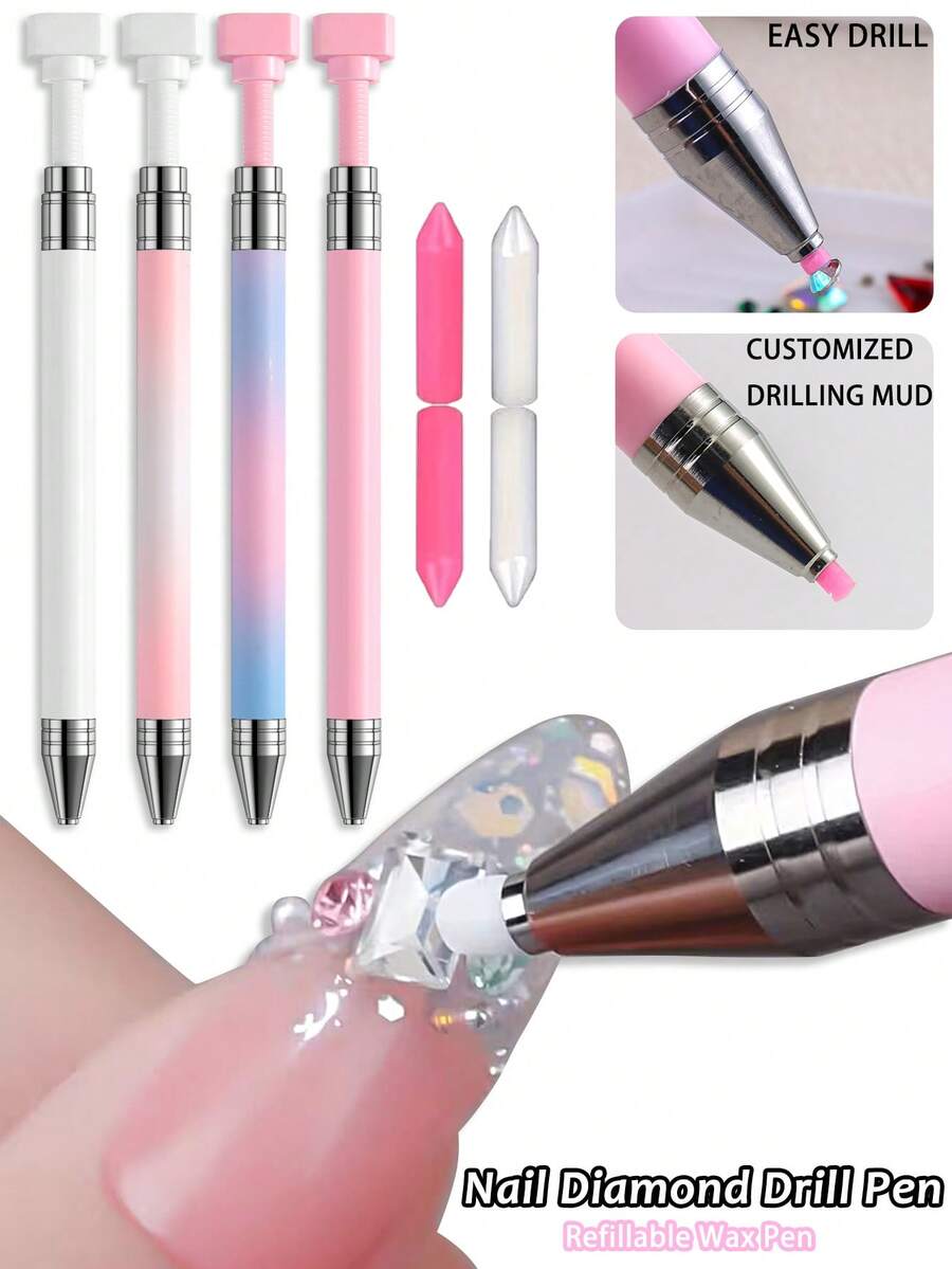 1pc Refillable Wax Rotary Dotting Pen Set - For DIY Nail Art Diamond Dotting And Other Diamond Painting Accessories And Tools. Designed For Quick Picking Of Beads And Gems. - Multicolor - View 1