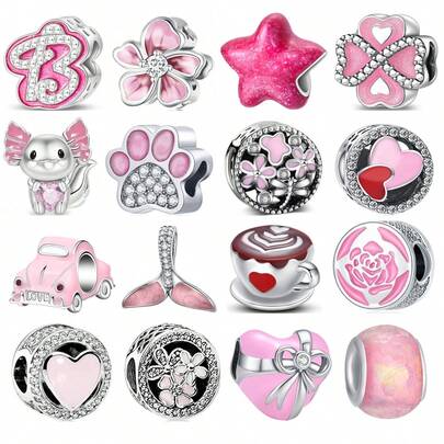 1 pieza Collar con cuentas de elemento rosa, incluye formas de corazón, estrella, círculo, taza de café y pata de gato. Adecuado para la decoración personalizada de pulseras y collares DIY.