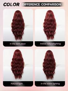 28英寸长酒红色波浪卷发多层次发型合成自然假发蕾丝前假发13*4*1手工编织蕾丝化纤发日常进口丝绸派对婚礼音乐节万圣节礼物 - 酒紅色 - 查看 8