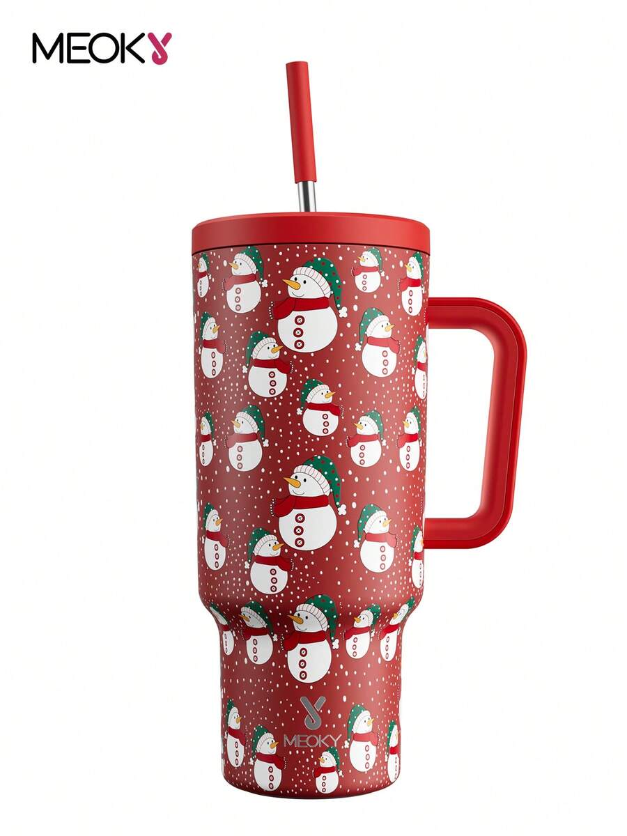 Garrafa térmica Meoky de 1,2 litro (40 oz) com alça e tampa com canudo, feita de aço inoxidável, 100% à prova de vazamentos, mantém a temperatura fria por 34 horas ou quente por 10 horas.