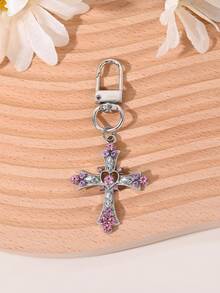 1 pieza Llavero con colgante de cruz con corazón de estilo gótico con diamante de imitación, regalo de pareja - Multicolor - Ver 19