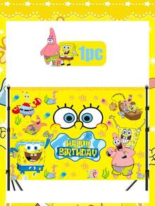 SpongeBob SquarePants Theme Party Backdrop, Cross-Border Birthday Happy Decoration Banner Supplies, Cartoon Fish Brother Hanging Cloth, Dorm Bedroom Wall Decor Creative Background Cloth, Cute - Multicolor - View 18