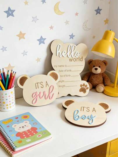 3pcs "HELLO WORLD" Newborn Birth Announcement Wooden Baby Name Signage, Hospital Boy Girl Nursery Decor Baby Shower Family Decorations Gifts Baby Shower Easter Gifts Things For Girls/Boys