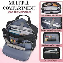 NEWHEY 15.6 Inch Women's Business Commuter Laptop Bag, Handbag, Shoulder Bag, Briefcase, Black/Khaki - Multicolor - View 7