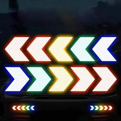 12pcs Waterproof Reflective Arrow Stickers For Cars, RVs, Motorcycles, And Bicycles - Universal Nighttime Warning Decals, Car Decals, Car Accessorie, Reflective Sticker, Car Sticker, Warning Triangle For Car, Reflective Stripe, Motorcycle Mirror, Reflectors, Reflective Accessorie, Car Accessory, Reflective Strip, Motorcycle Reflector, Reflector, Reflective For Pedestrians, Reflective Accessory, Motorcycle Accessory, Bike Accessory, Car