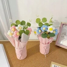 1件精美毛线花束，带花瓶，桌面装饰，情人节、母亲节礼物 - 彩色 - 查看 10