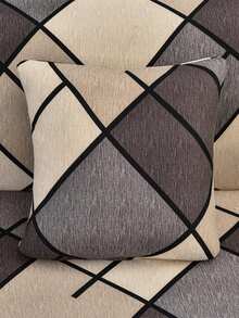 1 pieza Funda de sofá de estiramiento con patrón geométrico, de tela de poliéster moderna, lavable a máquina, adecuada para todas las estaciones - Marrón - Ver 6