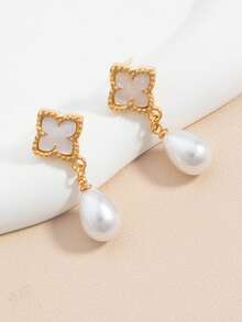 经典欧美风格四叶草仿珍珠吊坠耳环，适合日常佩戴 - 四葉草耳環 - 查看 4