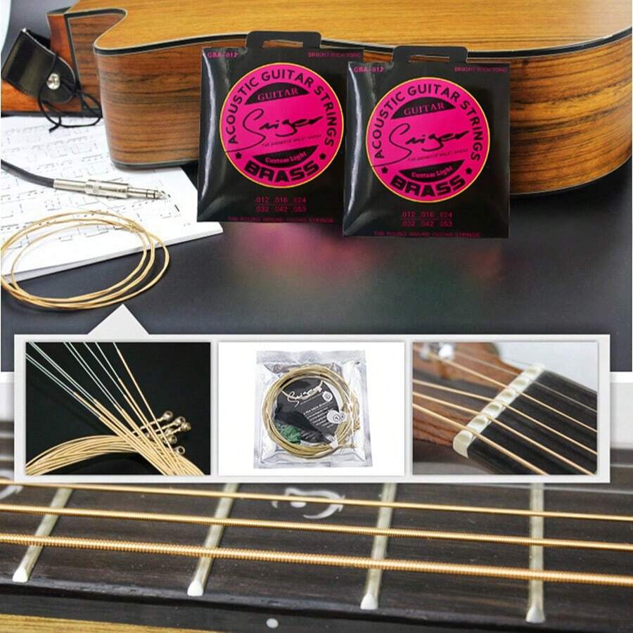 1 Set Brass Folk Guitar Strings, Folk Guitar String Set, Suitable For Beginner, Individually Packaged, Fits 6-String Guitar, Guitar Strings, Folk Guitar Strings, Replacement For Steel Strings On Folk Guitar - Multicolor - View 1