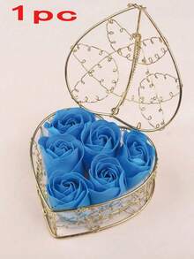 1pc Heart-Shaped Box With Artificial Rose Flowers, Wedding/Housewarming/Birthday Gift - Multicolor - View 14