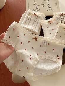 5 chiếc quần lót cotton dáng lửng, viền ren, họa tiết hoa nhí, thoải mái dành cho bé gái - Nhiều màu - Xem 3