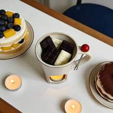 Chocolate Fondue Set With Forks, Creative Ceramic Fondue Pot, Heating Stove, Ice Cream & Cheese Melting Pot - Multicolor - View 5