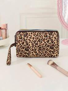 1个时尚印花大容量女士手拿包，带3层拉链隔层和可拆卸腕带 - 耐用印花尼龙材质，适合旅行、日常使用，可装手机、化妆刷、口红、美容工具、化妆品旅行包、拉链零钱包、多功能卡包，女士日常手提包，满足您的外出和日常需求。 - 彩色 - 查看 4