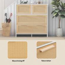 High-Quality Rattan Wardrobe With Four Drawers And Solid Wood Handles – Suitable For Bedroom, Living Room, Dining Room, Hallway – Dimensions: W80 / H80 / D38 Cm