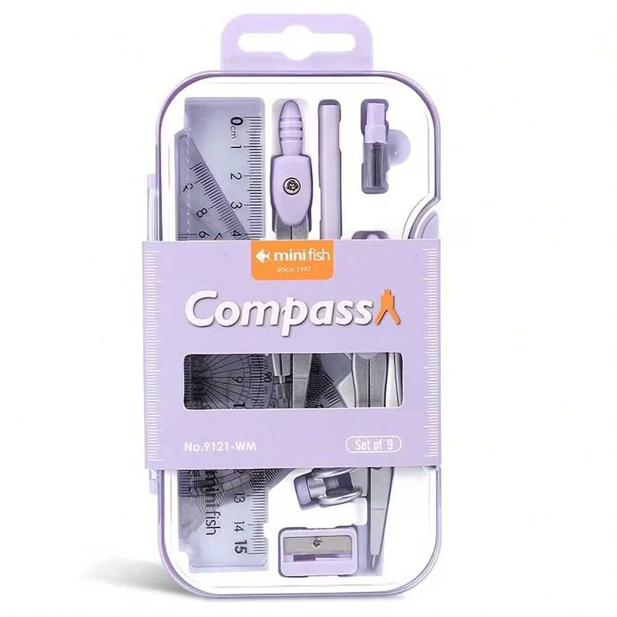 9pcs/Set Professional Drawing Tools For Students, Including Compass, Ruler, Triangle, Protractor, Pencil Sharpener. Back To School, New Year Gift