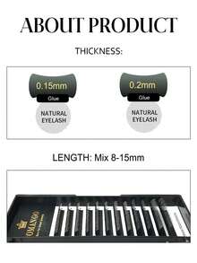 CoMango Mi giả 12 hàng, độ cong C/D, hình elip dẹt, đầu chẻ, độ dày 0.15/0.20mm, màu xám đen mờ, siêu mềm, tự nhiên. - Nhiều màu - Xem 6
