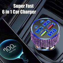 1pc Shiny Rhinestone Car Charger, Fast Charging USB Type-C Car Phone Charger, Diamond Adapter, Compatible With Phones, Dashcams, GPS And Other Devices, Ideal Gift For Men And Women On Holidays/Birthdays - Multicolor - View 78