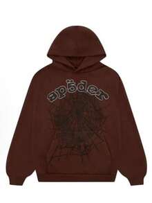 SP5DER Hoodie Spider Print Streetwear Unisex Oversized ,Sweatshirt For Men Women - 棕色 - 查看 5