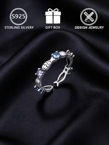 1pc 925 Sterling Silver Adjustable Open Ring, Colorful Zirconia Inlaid Dolphin Design, Gift Box Packaging, Suitable For Girlfriend/Ocean Lover, Cute Ocean Style, Fashionable Jewelry For Daily Casual Wear - Antique Silver - View 6
