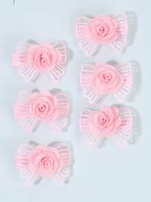 6pcs White And Pink Mesh Hair Bows For Girls Elegant Tulle Flower Hair Clips Aesthetic Sweet Alligator Clips Sweet Girls Gifts Hairpins Clips Casual Wedding Hair Barrettes Baby Hair Accessories - Multicolor - View 1