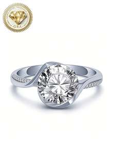 1pc Women's Engagement Ring, Twisted Arm Star Diamond Round Ring, 3.3g S925 Sterling Silver, 2 Carat Moissanite, Bohemian Palace Style, Engagement, Proposal, Wedding Anniversary, Valentine's Day Gift, Comes With Moissanite Certificate And Elegant Gift Box - Silver - View 9