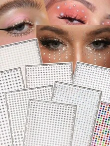 Đá đính trang trí mặt trong suốt, tinh khiết, nhiều hạt, nhiều màu sắc/hologram/ánh cầu vồng/ngọc trai, hình bán nguyệt tự dính, thích hợp để trang trí khóe mắt/móng tay/mặt. Những viên đá lấp lánh này phù hợp cho lễ hội Carnival, Ngày Valentine, tiệc phong cách Y2K, trang trí hàng ngày, tự làm đồ trang điểm mặt, lễ hội âm nhạc, tiệc trang điểm, dạ hội. Có thể dùng để trang trí tóc, mắt, mặt, cơ thể. - Nhiều màu - Xem 1
