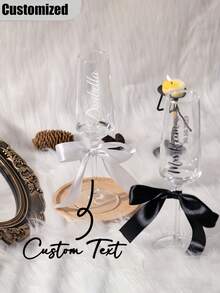 Personalized Champagne Flutes, Customized Champagne Glasses For Bride And Bridesmaids - Reusable, Machine Washable, Customized Champagne Flutes With Bow/Bride And Bridesmaid Wedding Party Glasses - Multicolor - View 4