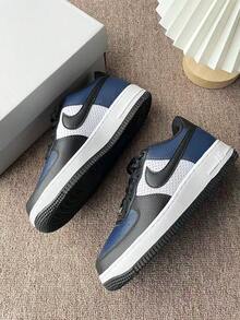 Nike Air Force 1 GS Classic, Lightweight, Comfortable, Versatile, And Durable Low-Top Sneakers. - Blue, White and Black - View 4