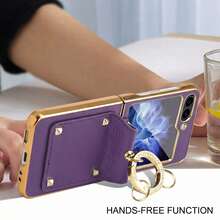 ALuoQ Fashionable Women's Ring Holder Phone Case With Camera Protection, Compatible With Samsung Z Flip 8 7 6 5 4 3 - Violet Purple - View 3