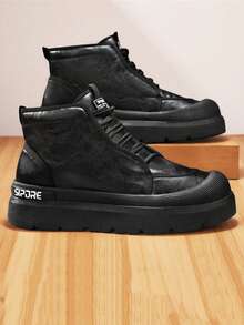 Men's Niche Design Retro Fashion Comfortable Soft Increased Height Ankle Boots, Spring/Autumn, Versatile Korean Vintage Port Style, Elevated, Suitable For Commuting, Casual, Sports - Black - View 2