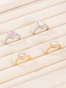 1pc Simple Heart-Shaped Design Elegant Copper Ring For Women - Multicolor - View 2