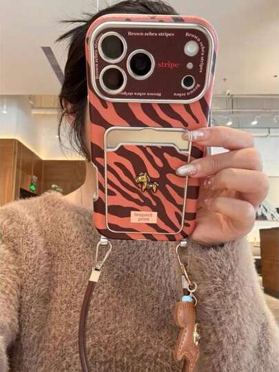 Kreativt zebramönster mini-gyllene häst-kortsfodral kompatibelt med Apple 16/17 Pro Max/15 Pro, damskyddsfodral kompatibelt med 14 helkroppsskyddande fallskydd 13