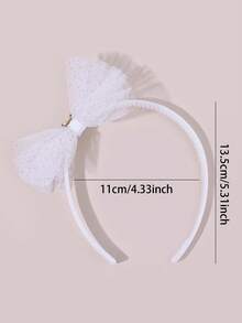 1件白色网纱蝴蝶结发箍，适合女孩，金色水钻蝴蝶结发圈，闪亮亮片蝴蝶结发带，甜美公主风蝴蝶结发箍，青少年发饰 - 白色 - 查看 7