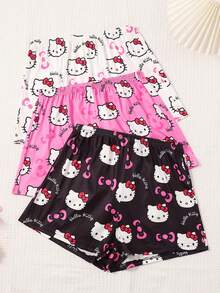 3pcs Sanrio Hello Kitty Cartoon Print Shorts Pajama Set, Women Casual Summer Homewear - Multicolor - View 1